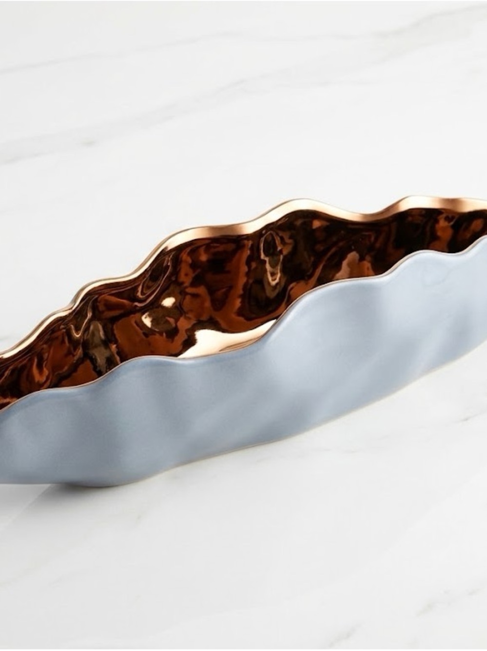 Wavy Edge Decorative centerpiece Bowl in Sky Blue and Rose Gold Ceramic